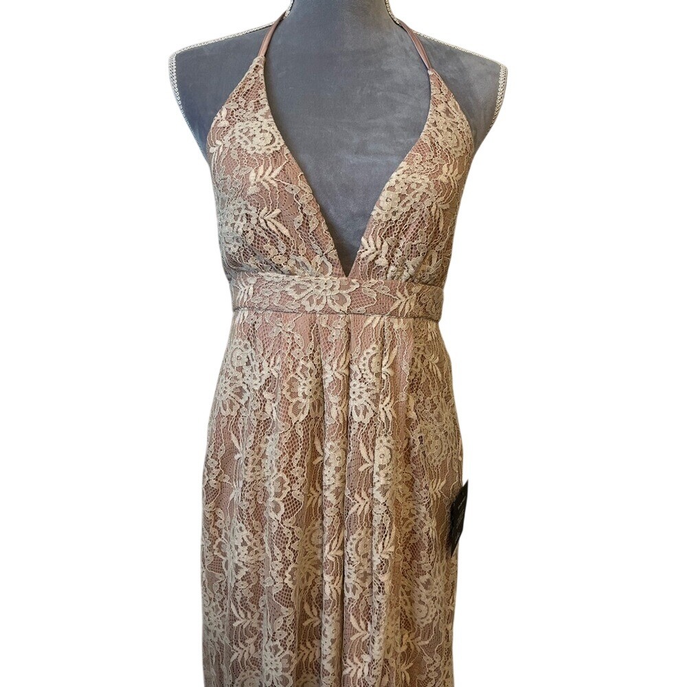NWT Lulus Coquette Soft Girl Fairy Dusty Pink Blush Lace Maxi Dress XS/ 0-2 - Picture 2 of 14